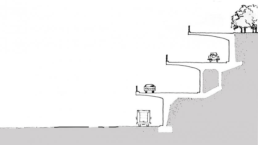 Sectional illustration of the Brooklyn Heights Promenade, Brooklyn, New York, NY