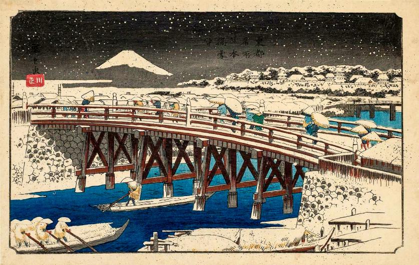 Nihonbashi_Hiroshige.jpg Nihonbashi in snow, from the series Famous Places in the Eastern Capital