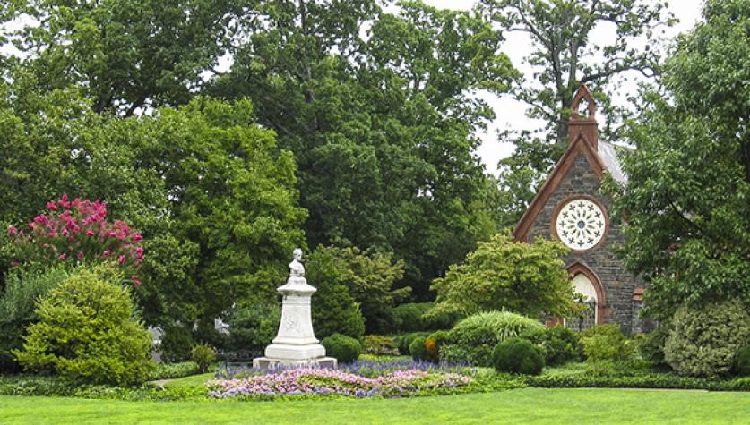 Oak Hill Banner -CB.jpg Payne Monument and Renwick Chapel in Oak Hill Cemetery - Photo © Charles Birnbaum