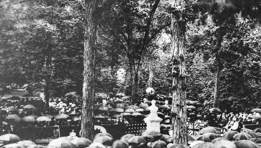 Re-interment of John Howard Payne. President Chester A. Arthur is seated on the platform to the right.