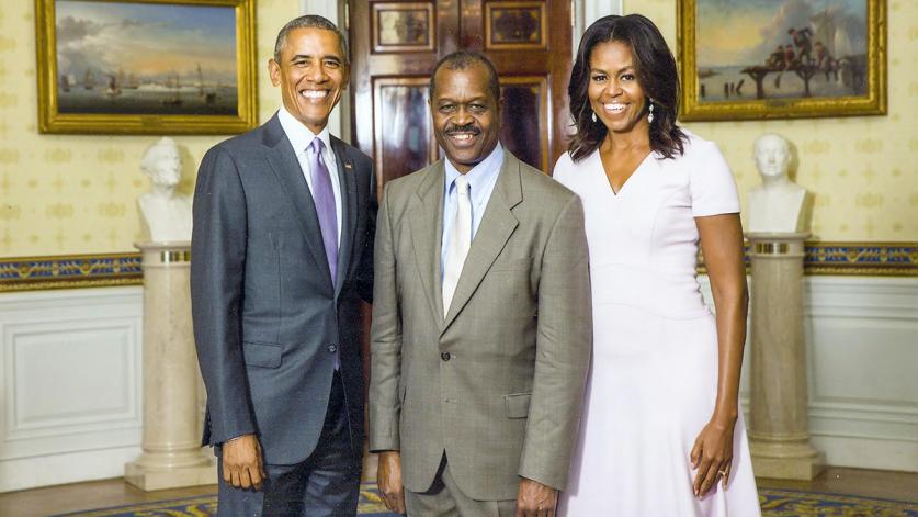 Obamas_Fly_feature_courtesyEverettFly.jpg President Obama, Everett Fly, and Michelle Obama in 2015