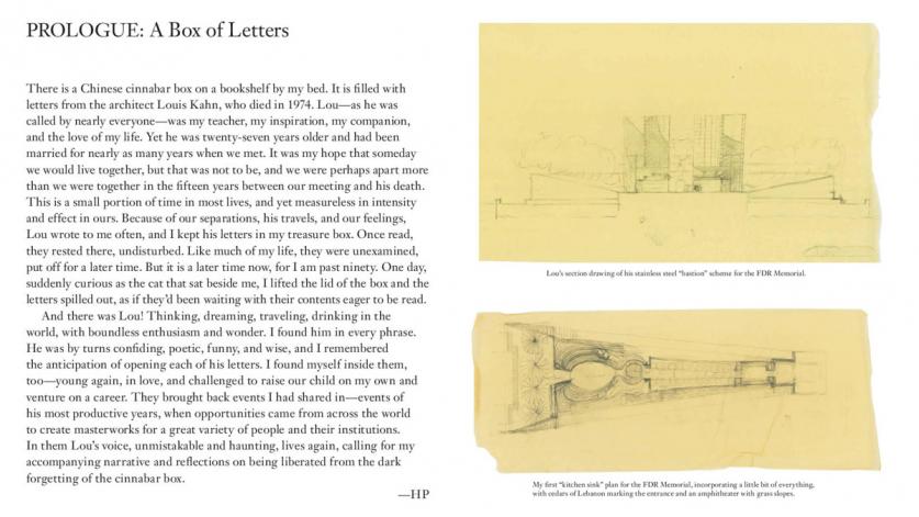 Prologue from "Our Days Are Like Full Years" (l) and drawings for Four Freedoms Park in New York City (r).
