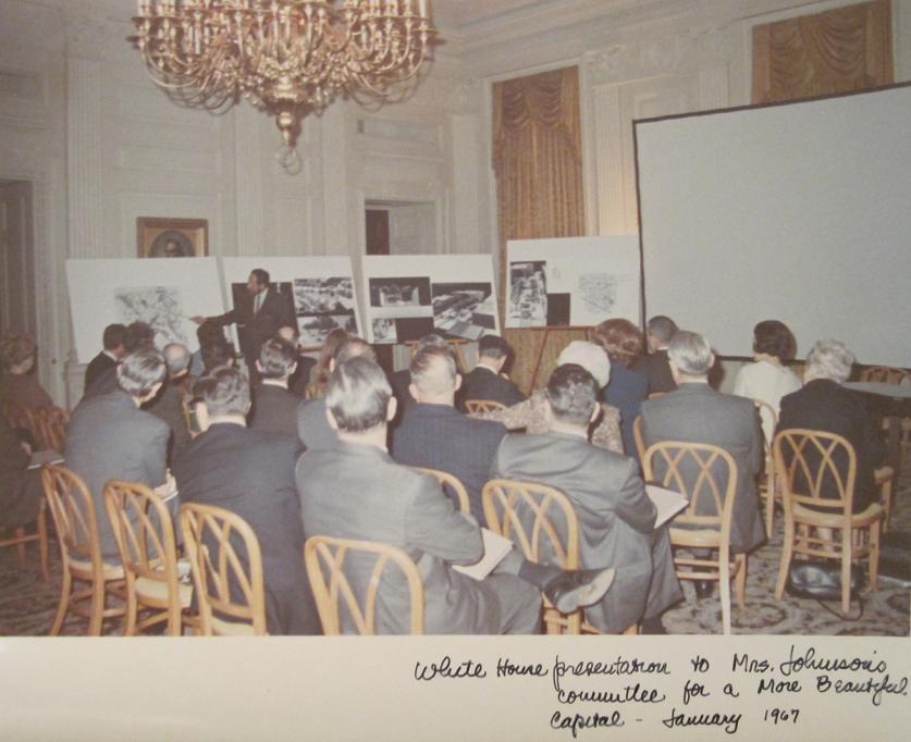 White House Presentation to Mrs. Johnson's Committee for a More Beautiful Capitol with Halprin’s hand annotation. (January 1967).