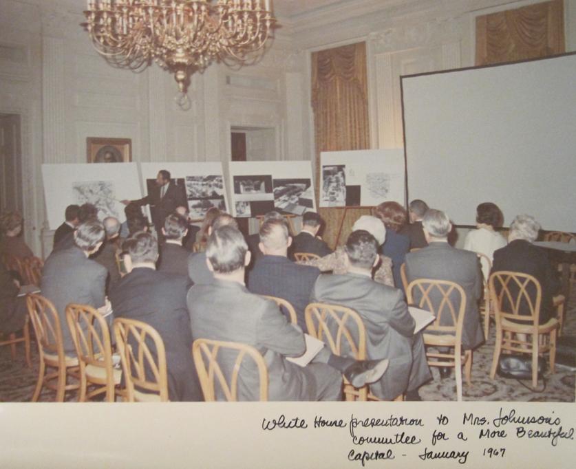 Penn - Halprin Archives 469-sig.jpg White House Presentation to Mrs. Johnson's Committee for a More Beautiful Capitol with Halprin’s hand annotation. (January 1967).