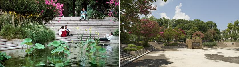 PershingPark_feature_BeforeAfter_composite.jpg Two views of Pershing Park: a well-maintained urban oasis (left); and the results of deferred maintenance (right)