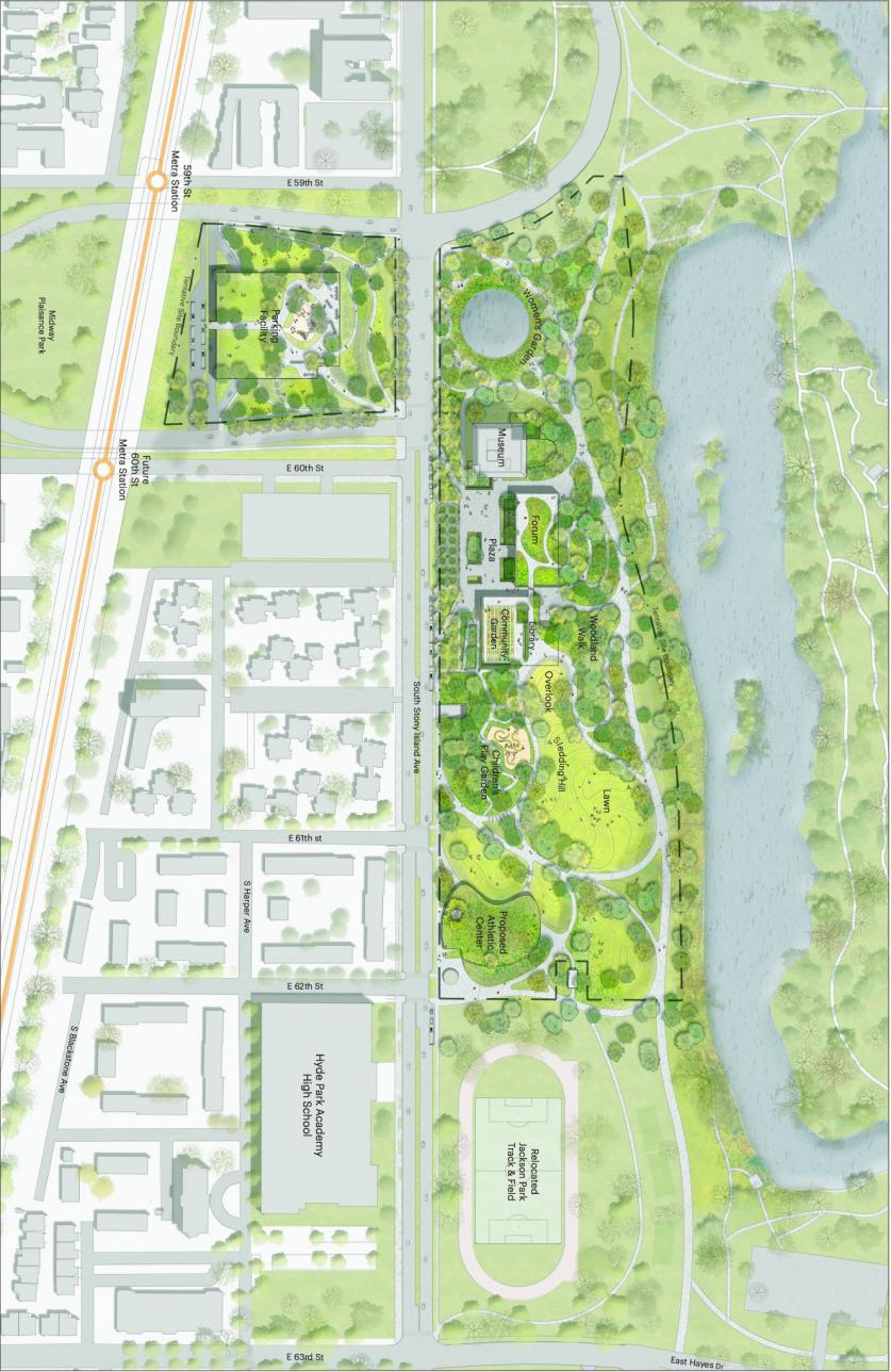 Screen_Shot_2017_08_23_at_12.10.32_PM.jpg Proposed Obama Presidential Center in Jackson Park (R) and parking garage in the Midway Plaisance (top, L)