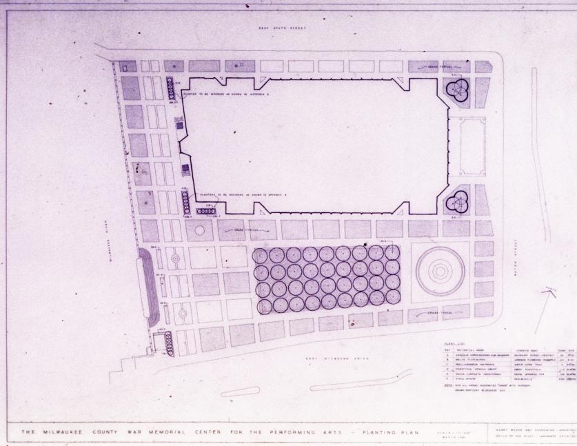 Early plan for the Performing Arts Center, Milwaukee, WI, from the Office of Dan Kiley