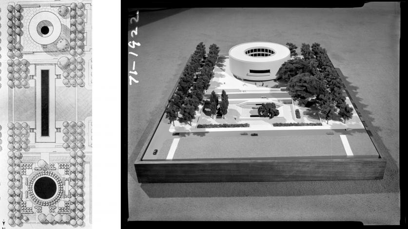 Gordon Bunshaft, Hirshhorn Sculpture Garden 1967 design (left) and 1971 design (right)