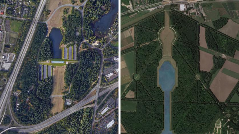 WA_FederalWay_WeyerhauserCampus-Versailles_Aerials_courtesyGoogleearth_2020_001.jpg The forested areas at the former Weyerhaeuser Corporate Headquarters (left), like those at Versailles (right), are a key component of the historic landscape's composition. They are not an empty space waiting to be filled.