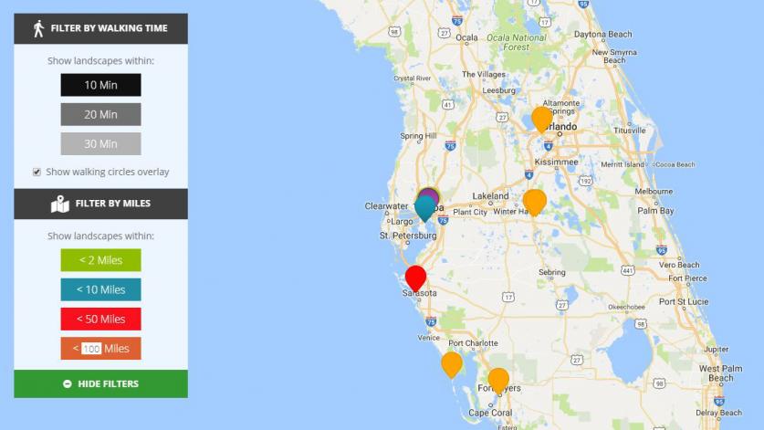 WhatsNearby_100milesfxd-feature.jpg "What's Nearby" the Kiley Garden in Tampa, FL, using the custom distance feature (in this case 100 miles)