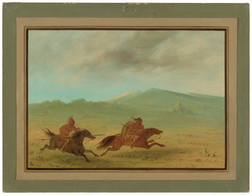 "An Osage Indian Pursuing a Comanche" by George Catlin