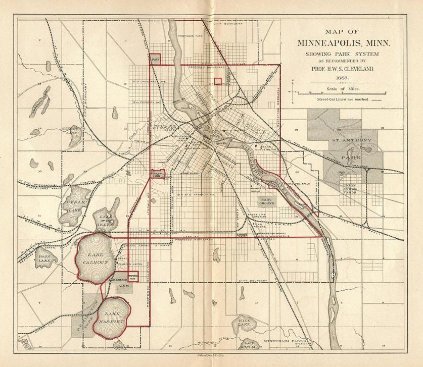 1883 Minneapolis Park System Map by HWS Cleveland