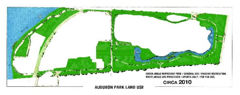 Audubon Park, New Orleans, LA, showing loss of public open space