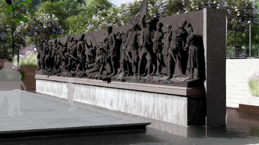 pershingpark_WW2memorial.jpg Rendering of the World War I memorial’s sculptural wall, presented to the U.S. Commission of Fine Arts on April 18, 2019