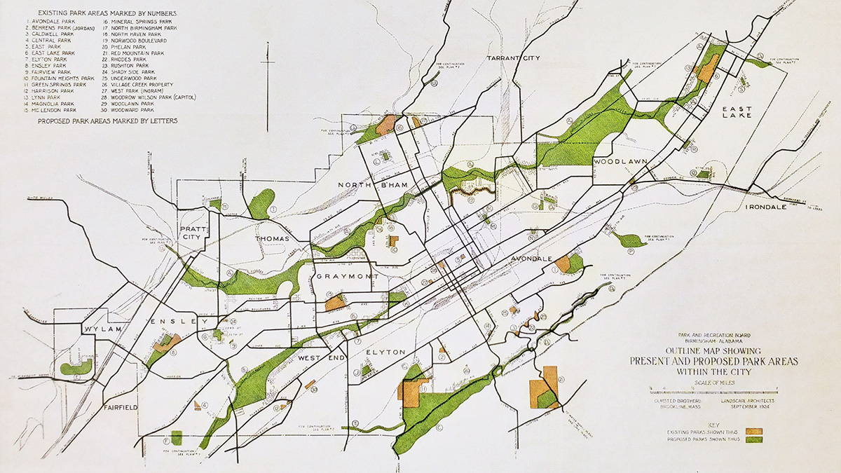 Present and proposed park areas within the city of Birmingham, 1924